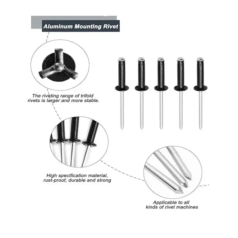 50-100Pcs M2.4 M3.2 M4 M5 Black Pops Rivets, Aluminum Dome Head Blind Rivets Break Mandrel for Auto Repair & DIY