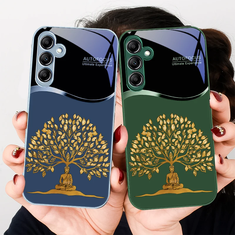 Golden Wealth TreeFor Samsung Galaxy A01 02 03 Core A04 A14 4G A13 54 34 31 20 25 23 22 5G S21 Ultra S20 glass phone case