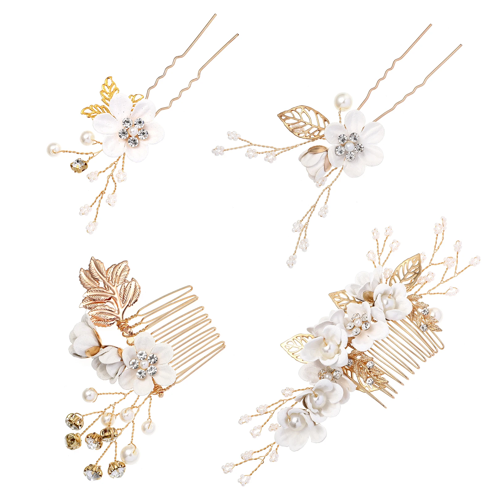 

4pcs Hair Comb Set Bridal Hairpin Wedding Veil Supplies Accessories Pearl Rhinestone Durable Fits Any Style Party Photography