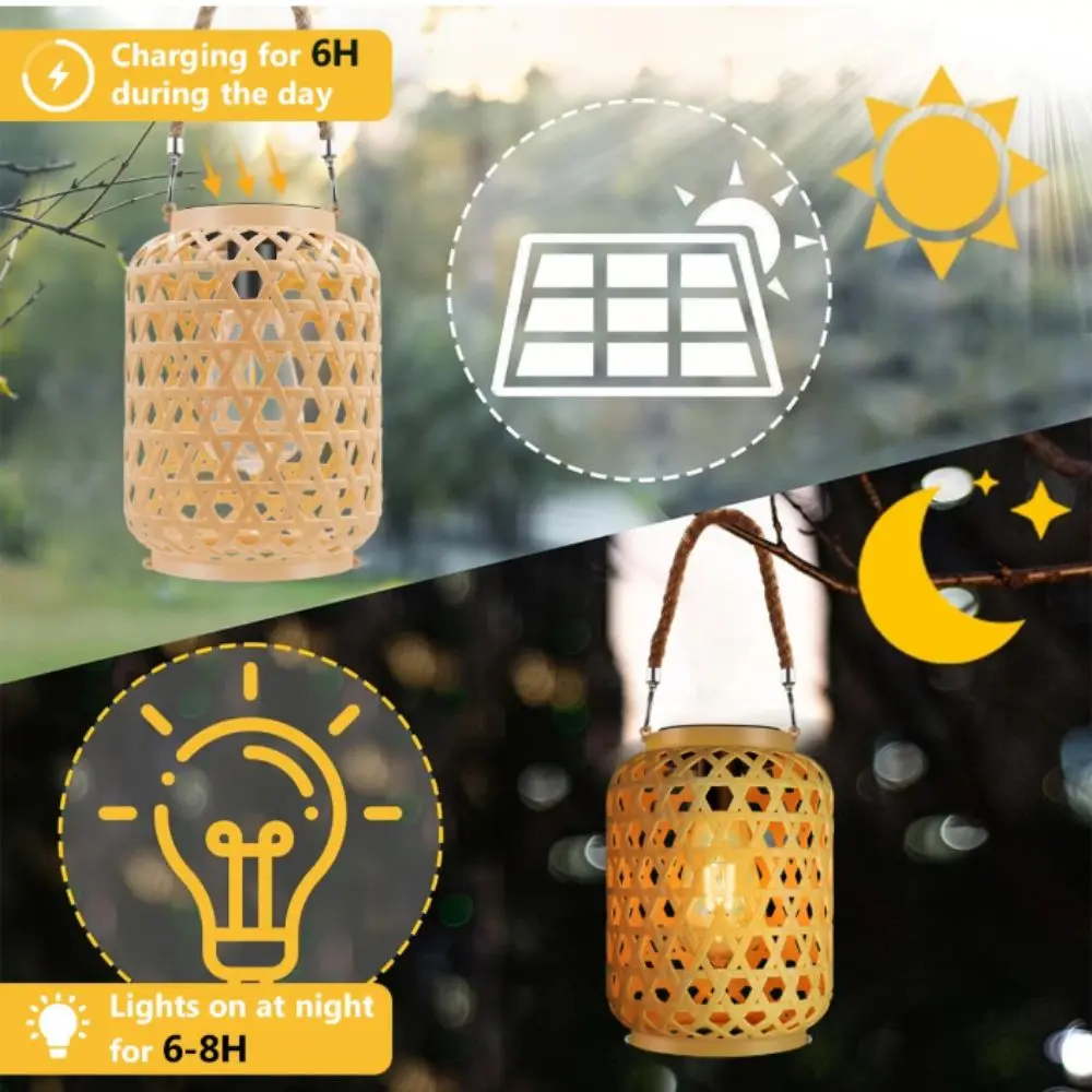 

Waterproof Rattan Solar Lanterns Rechargeable Soft Light Solar Table Light Elegant Design Bamboo Weaving Woven Solar Lamp