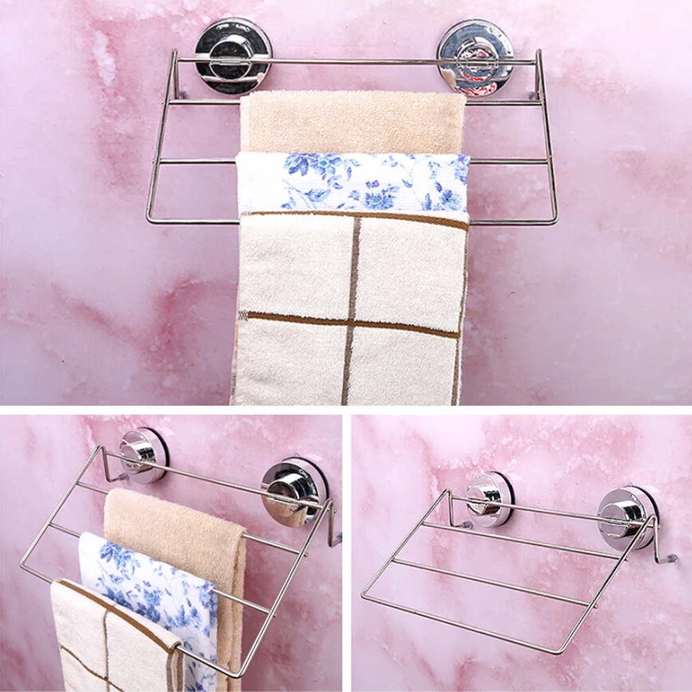Suction Cup Stainless Steel Bathroom Towel Rack Strong Adsorption No Drilling Bathroom Storage Rack Towel Hanger