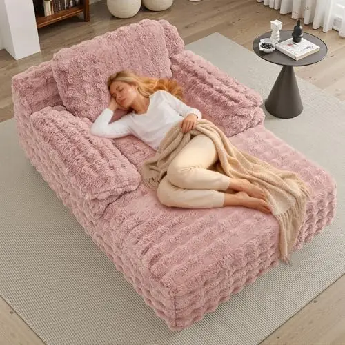 Chaise Lounge Chair Indoor, Oversized Plush Upholstered Boneless Sofa Bed, Comfy Cloud Deep Seat Sleeper Couch with