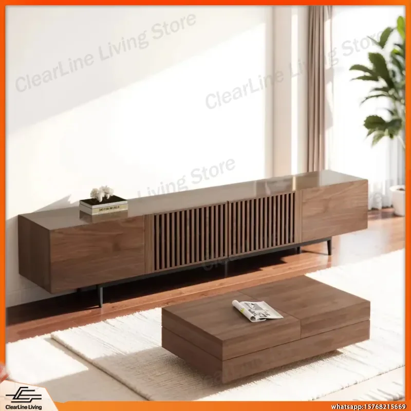 Mid Century Modern TV Stand for Living Room Walnut Wood Entertainment Center with Expandable Storage Cable Management Coffee