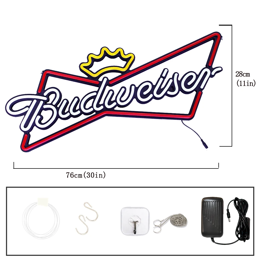 LED Neon Budweiser Light Sign 30x11 Inche Beer Custom Sign for Bar Coffee Store Open Business Sign Customizable Light Up Sign