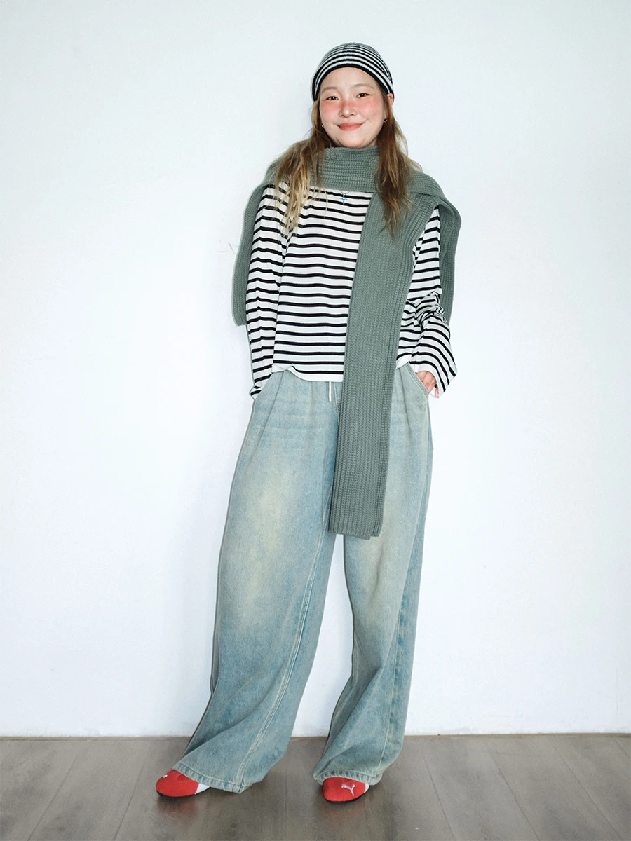 

Легкие джинсы из хлопка с эластичным поясом, длиной в пол, широкие брюки прямого кроя для пар, джинсы с высокой талией для женщин