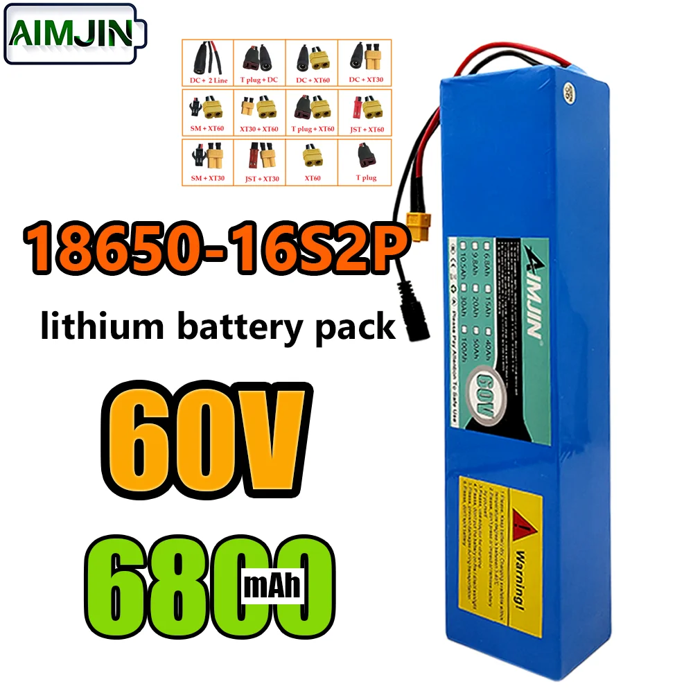 Batterie Lithium-ion 60V 16S2P 18650, 67.2V, 6800mAh, Pour Scooter Électrique, Avec Prise Et Chargeur BMS 1000W BMS XT60/T