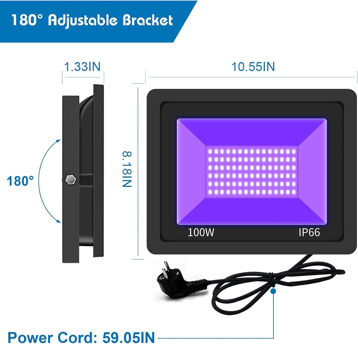 39nm الأشعة فوق البنفسجية كشاف ضوء 30 واط 50 واط 100 واط في الهواء الطلق الكاشف الأشعة فوق البنفسجية الفلورسنت المرحلة مصباح IP66 مقاوم للماء 85 فولت-240 فولت لحزب ديسكو