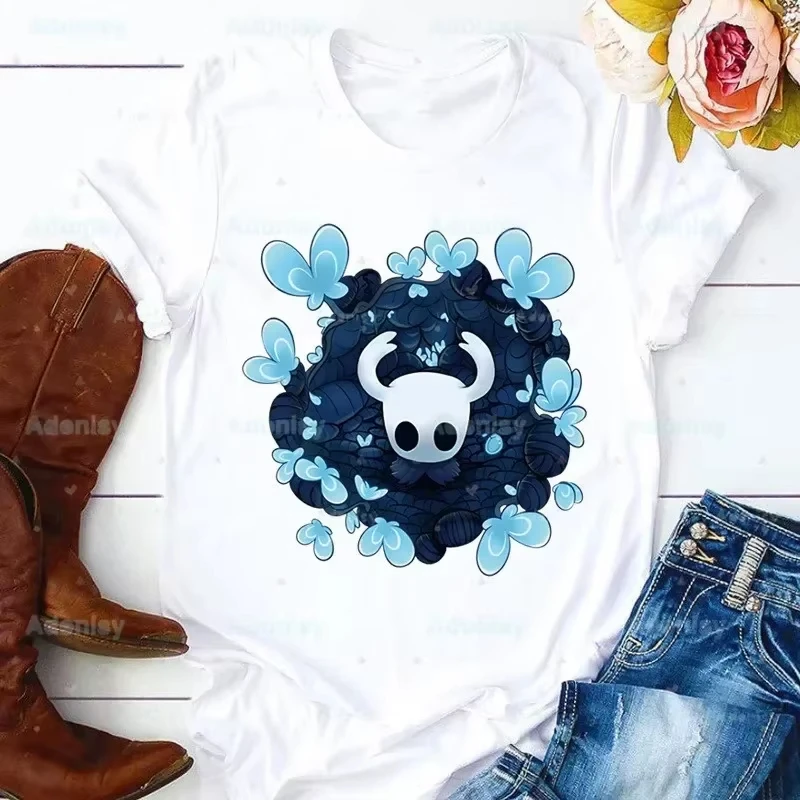 

Женская футболка с принтом Hollow Knight, повседневная забавная футболка в стиле Kawaii, хипстерская женская футболка в стиле Харадзюку с короткими рукавами