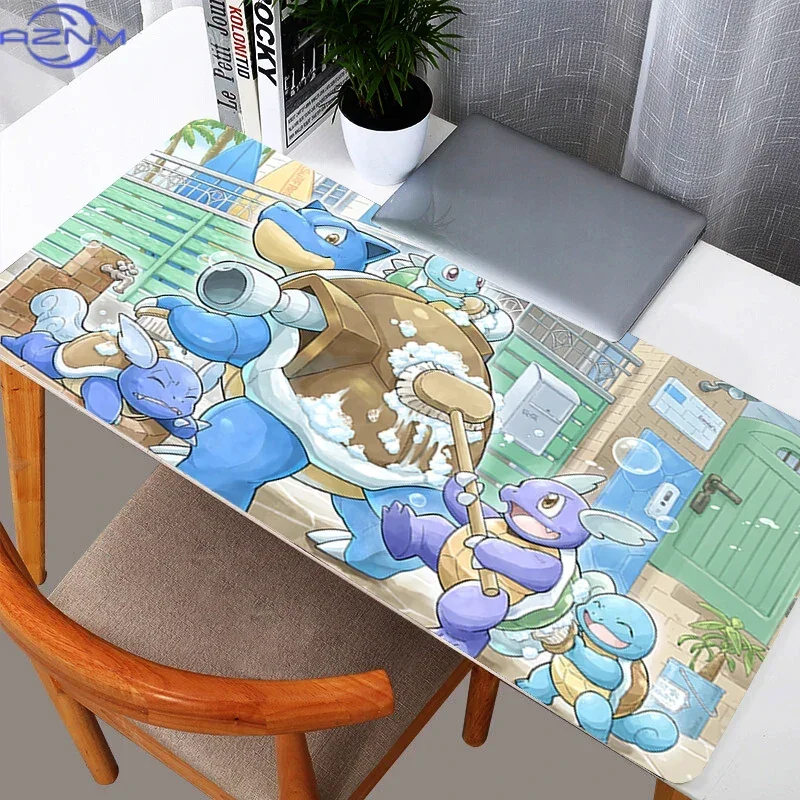 Blastoise Family Washing Shells Town Scene Anime Large Mousepad, Rubber Non Slip Extended Gaming Desk Mat, Cartoon Table Pad for