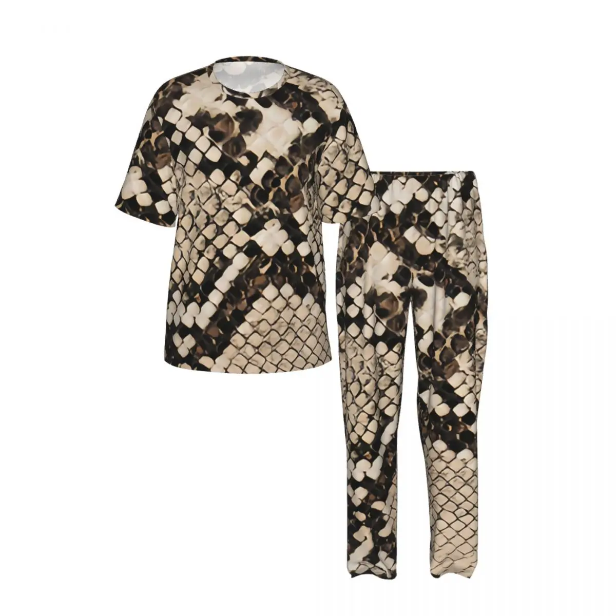 Men's Casual Pajamas Sets Short Sleeve and Pants Sets Male Sleepwear Snake Skin Texture Home Clothes