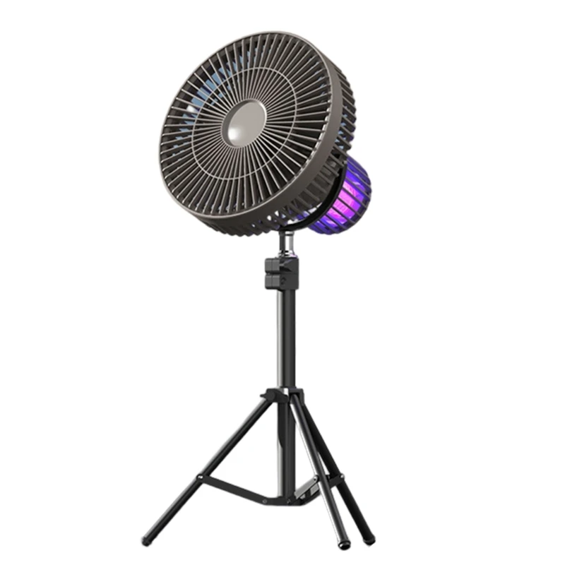 M2EE-Mini ventilateur de plafond avec trépied pour camping en plein air, lumière LED, ventilateur de bureau, 8000mAh