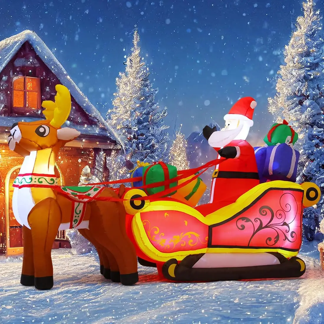 

Wholesale 6.8 FT Christmas Inflatables Outdoor Santa Claus Decorations Sleigh 2 Reindeer LED Lights