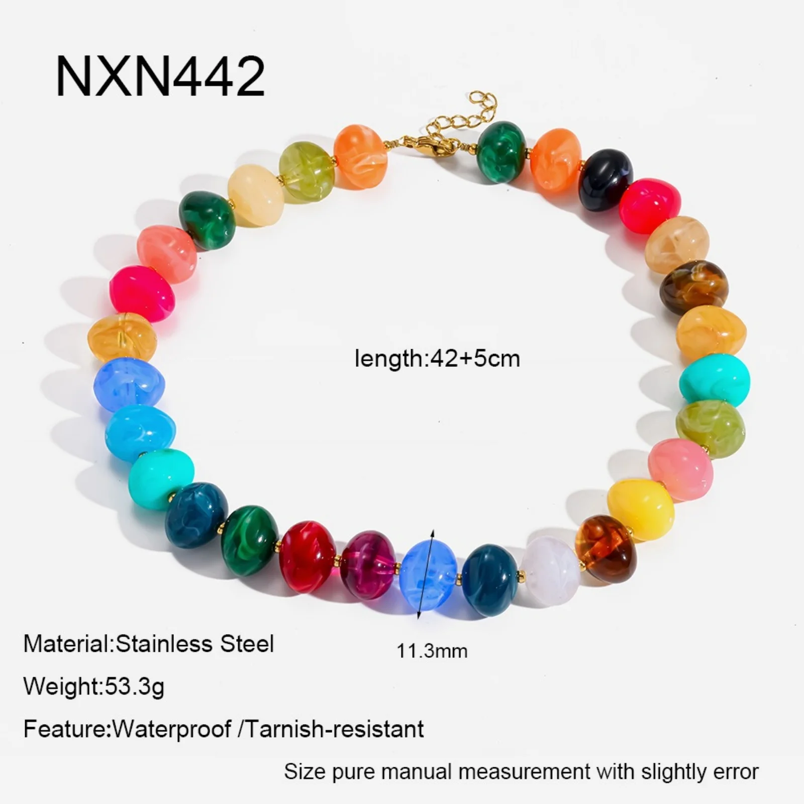 1pc Exquisite Multicolor Beaded Chain Necklace Acrylic Irregular Choker Stainless Steel Necklace For Women Summer Party Jewelry