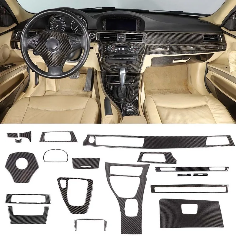 For BMW 3 Series E90 E92 E93 2005-2012 soft Carbon Fiber Car Gear shift panel Trim Sticker Interior Kit Car Accessories 22 PCS