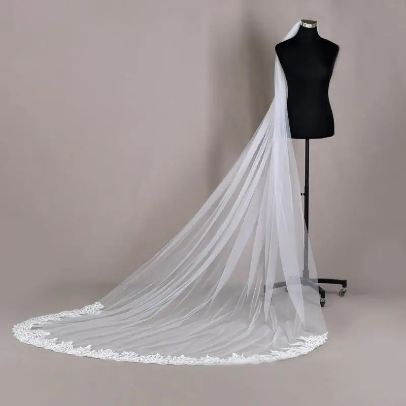 

91AF Lightweight Sheer Bridal Veils With Lace Applique Wedding Head Piece Breathable Sheer Fabric Perfect For Outdoor Event