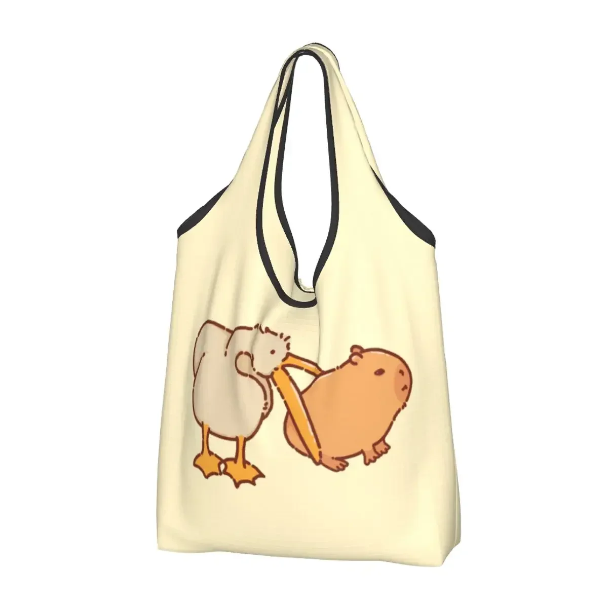 Pelicans And Capybara Very Cute Shopping Bags Portable Large Capacity Groceries Wild Animals Of America Shopper Tote 