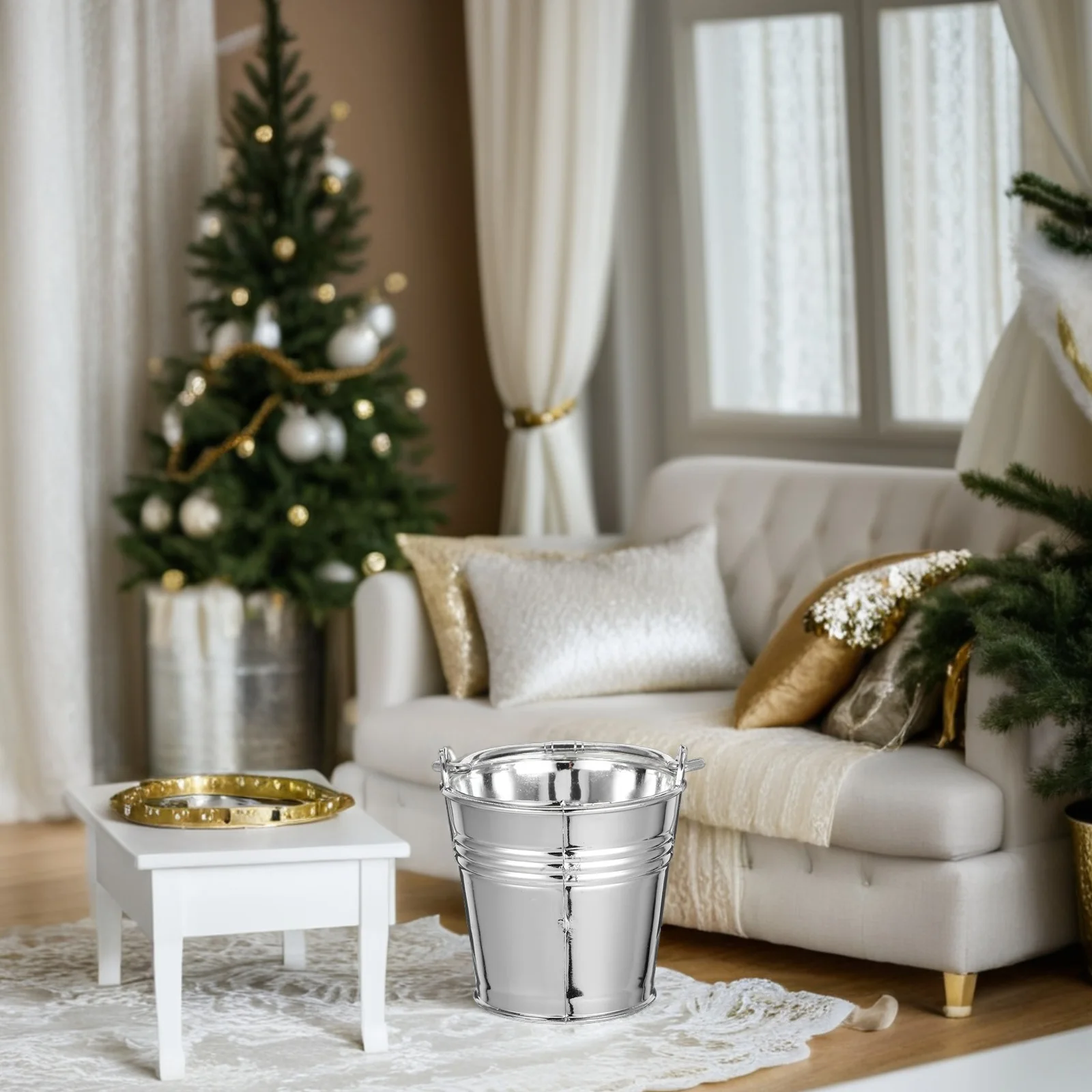 10pcs Miniature Plastic Buckets Realistic Silver Finish For Pretend Play Kitchen Kids Role Play Party Favors Small Bucket With