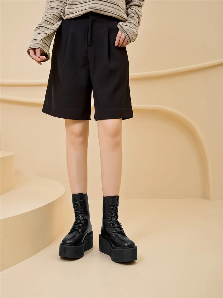 Damen-Stiefeletten und -Boots mit rutschfester, dicker Sohle für Herbst und Winter, Retro-Stiefel mit Erhöhung, Motorradstiefel für Damen – Detail 2