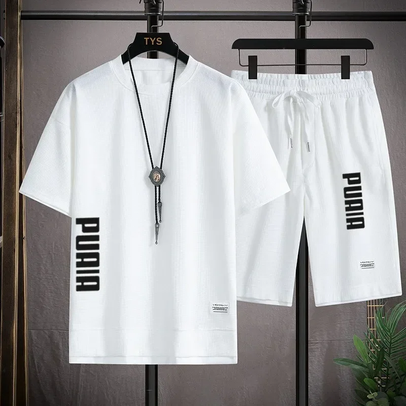 2026 New Men's T-shirt and Shorts Set 2-in-1 Summer Breathable Casual T-shirt Running Fashion Element Printed Men's Sports Set view 5