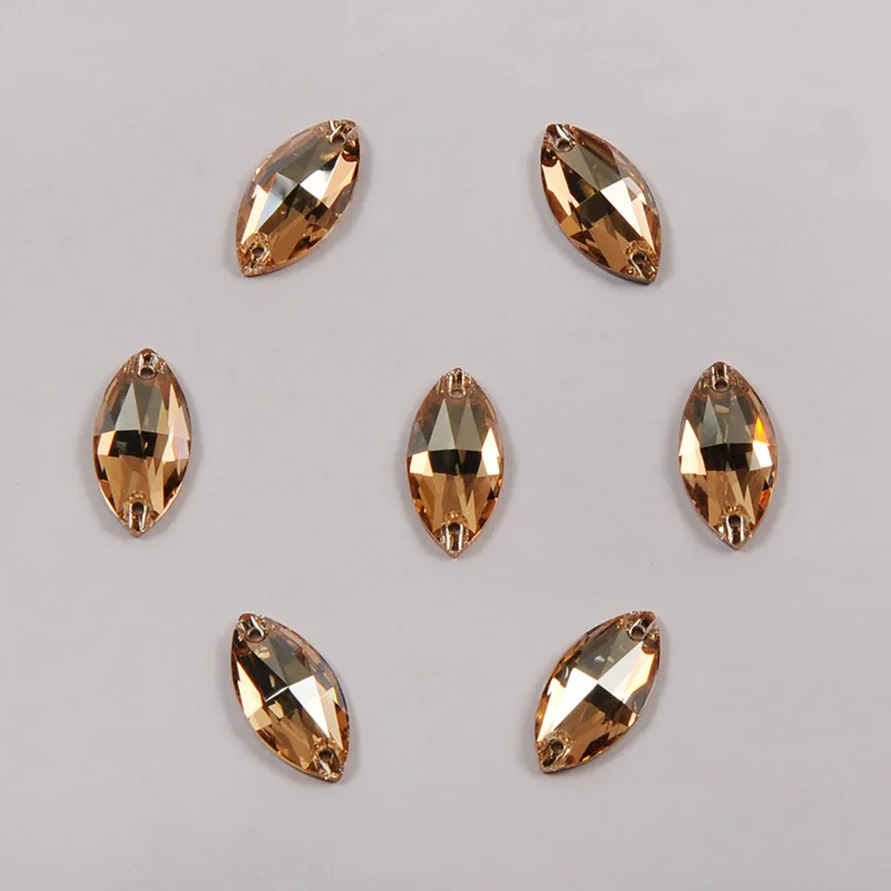 3D Navette Costura Golden Shadow Strass-Applikation zum Aufnähen, Flache Rückseite, DIY-Kristalle für Kleidung und Kleider – Detail 2