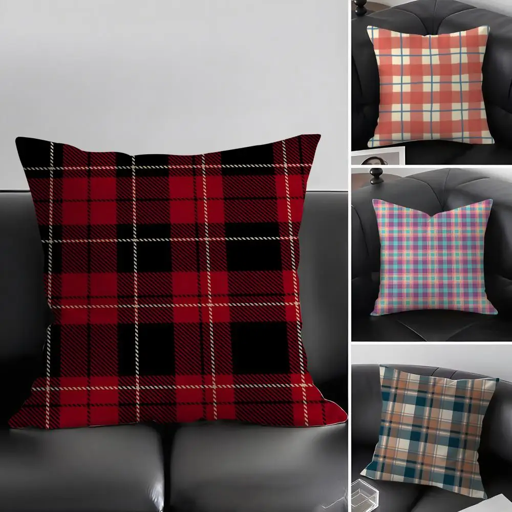 Plaid Luxury Cushion Cover Pillowcase Ultra Soft Skin Friendly Fabric Cloud Like Comfort & Concealed Zipper