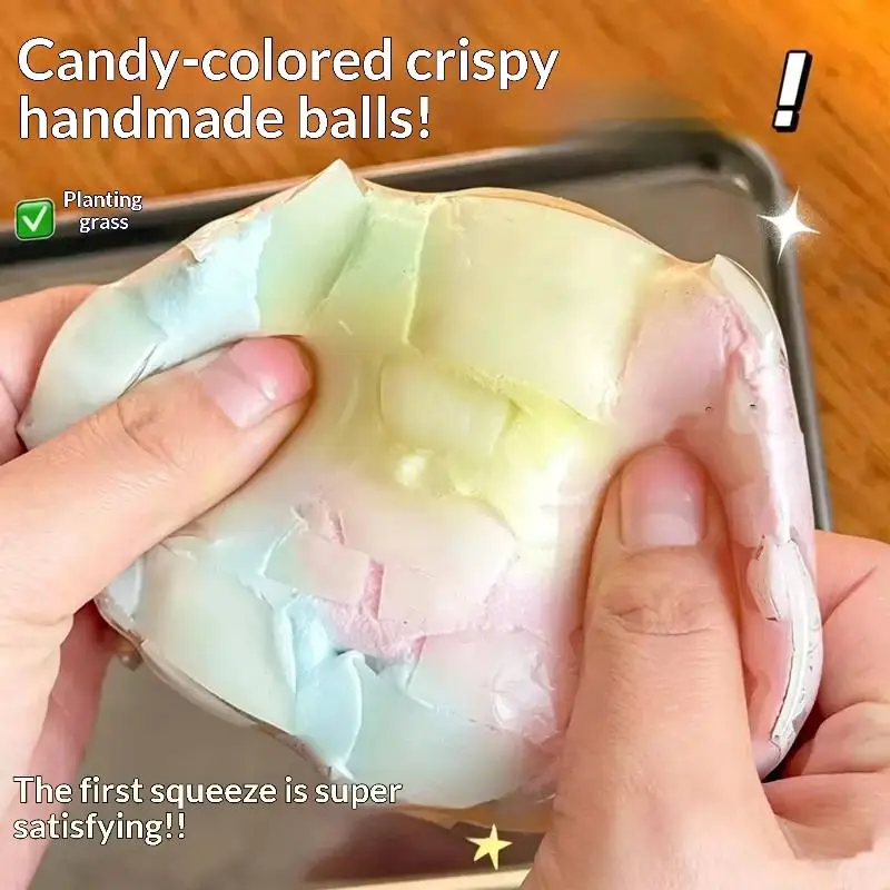 Portable Crunchy Stress Relief Ball Handmade Candy Color Burst Filling Toy for Kids Adults Outdoor Camping Carry