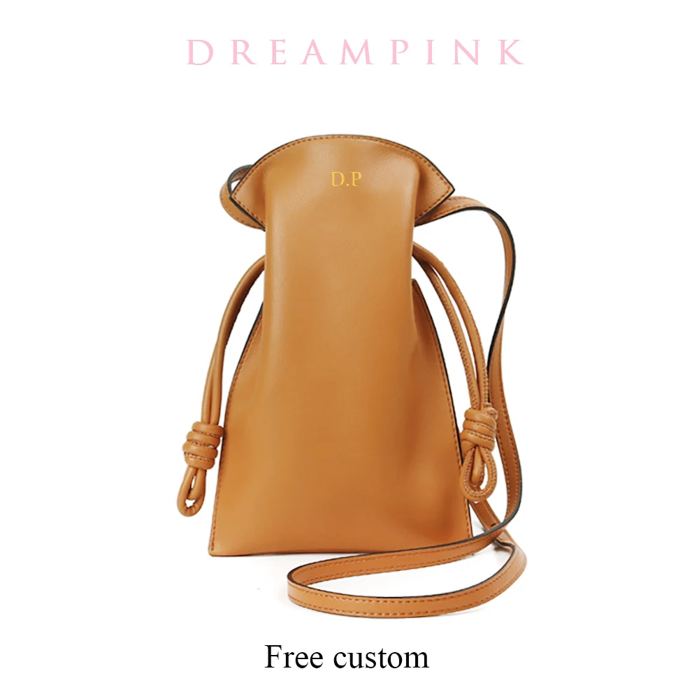 Luxury Leather Women Crossbody Phone Bag Personlize Letters Female Mobile Pouch Hobo Fashion Knots Drawstring Shoulder Purse