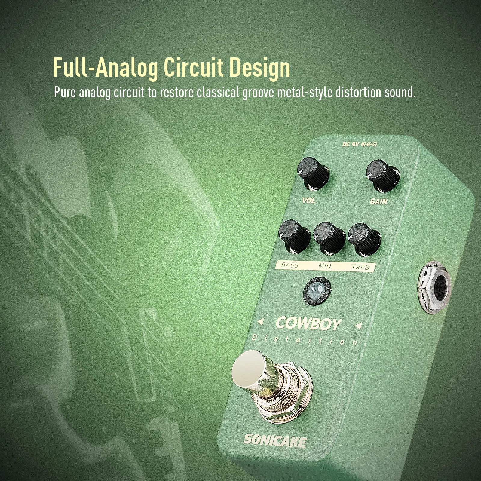 SONICAKE Cowboy Distortion High Gain Guitar Effects Pedal Two Modes Mid-frequency of The Normal Distortion QSS-25