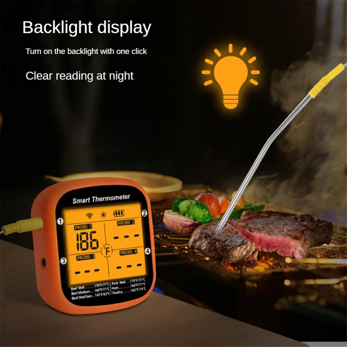 Wireless Meat Thermometer for Grilling Smoker Oven APP Digital Thermometer with Four Probes Smart BBQ Food Thermometer