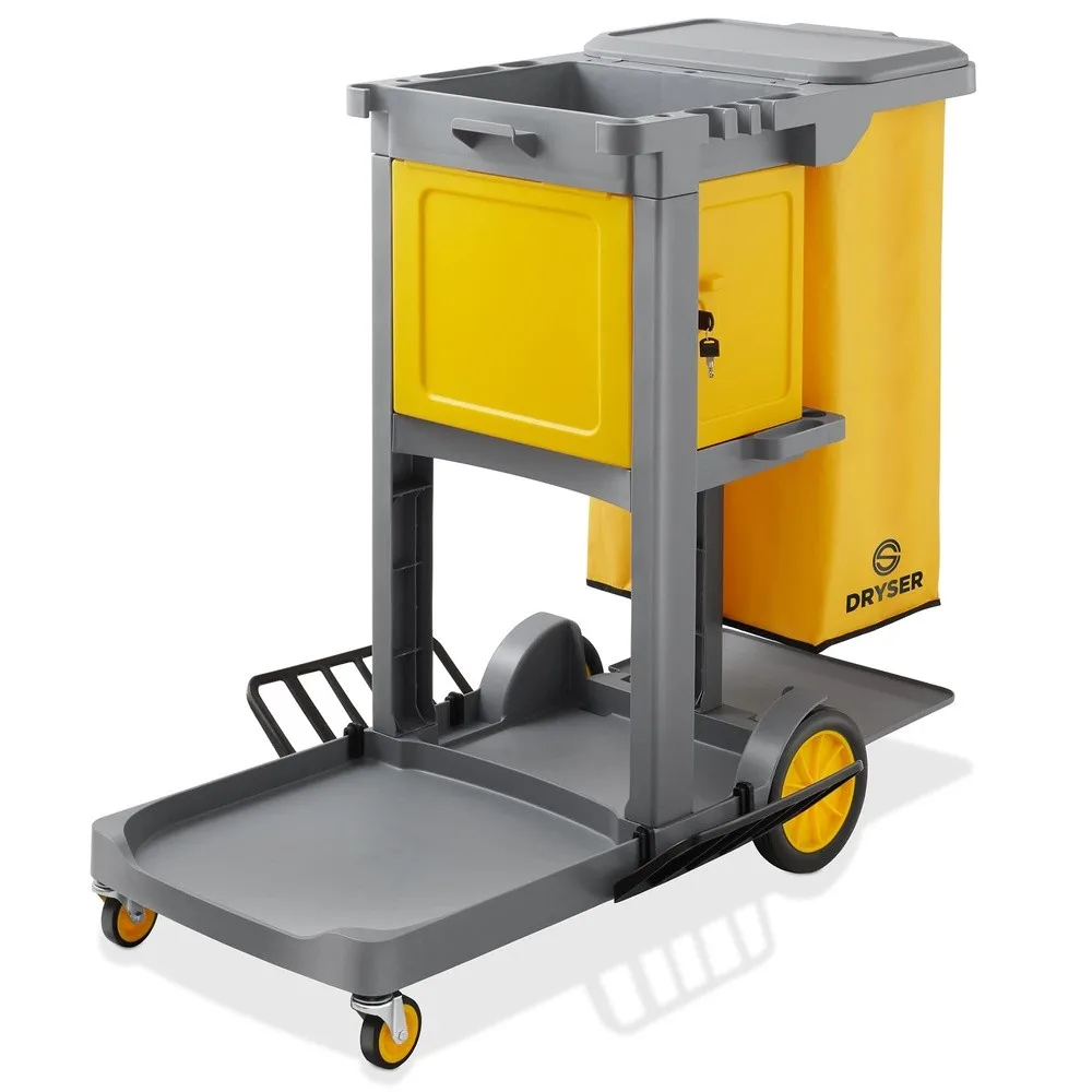 Commercial Janitorial Cleaning Cart on Wheels Housekeeping Caddy with Key Locking Cabinet