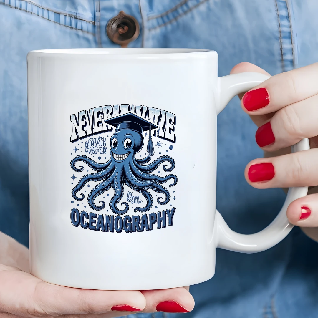 

11oz Ocean Cartoon Octopus Cap Mug NEVER GIVE UP Kids Cold & Hot Beverage Cup Christmas Gift Family Office Cup