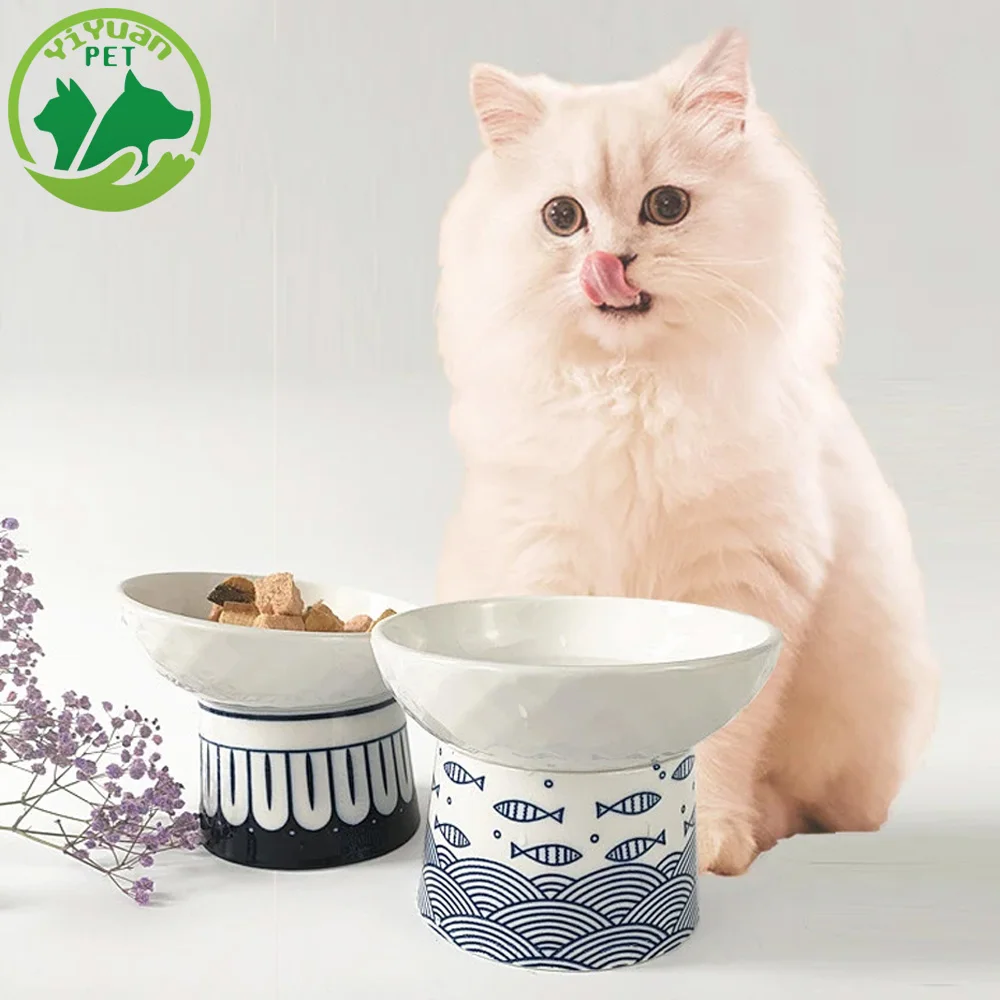 

Pet Ceramic Cat Bowl Anti Tipping High Foot Basin Small Animal Accessories Suitable Cat Dog Food Product Pet Products