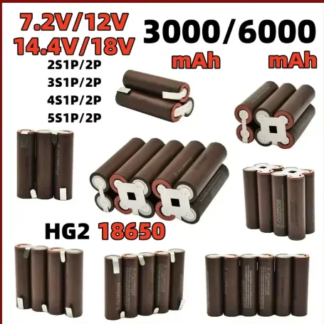 

Аккумулятор для шуруповерта/дрели 18650 HG2, литий-ионный, 30А, 3S2P, 4S2P, 5S2P, 1S3P, 2S2P, 3.7В-21В, 3400мАч-6800мАч, авиаперевозка