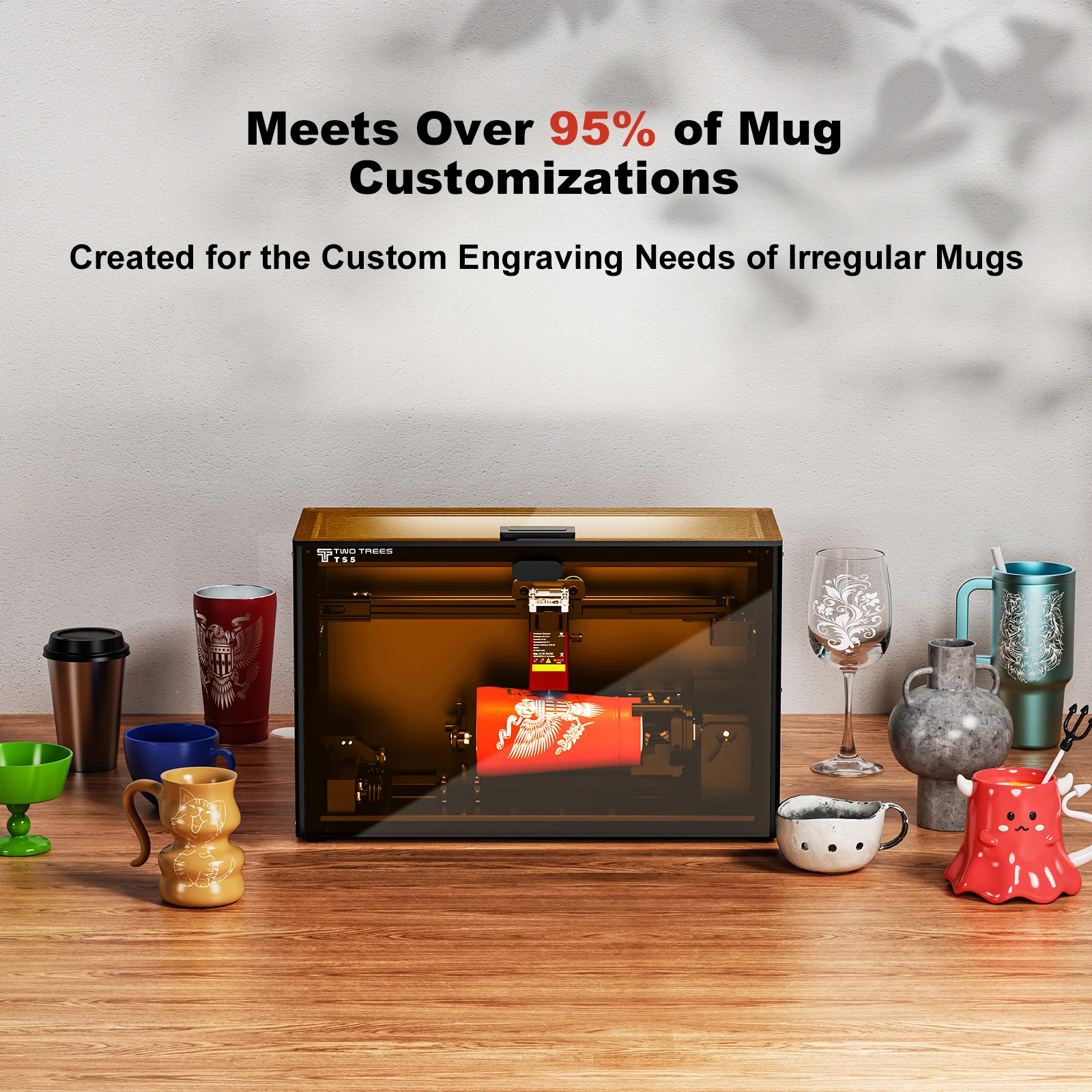 Twotrees TS5 Rotary Laser Engraver for Stanley Cup Pre-assembled 95% CNC Machine Laser Engraving Spheres And Circles Tools