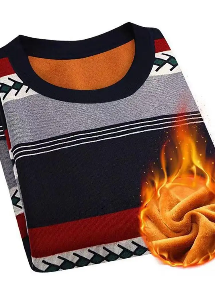 

Thickened Fleece Warm Underwear Men's round Neck Casual Fashion Thermal Top Base Layer Men's Warmth Inner Wear