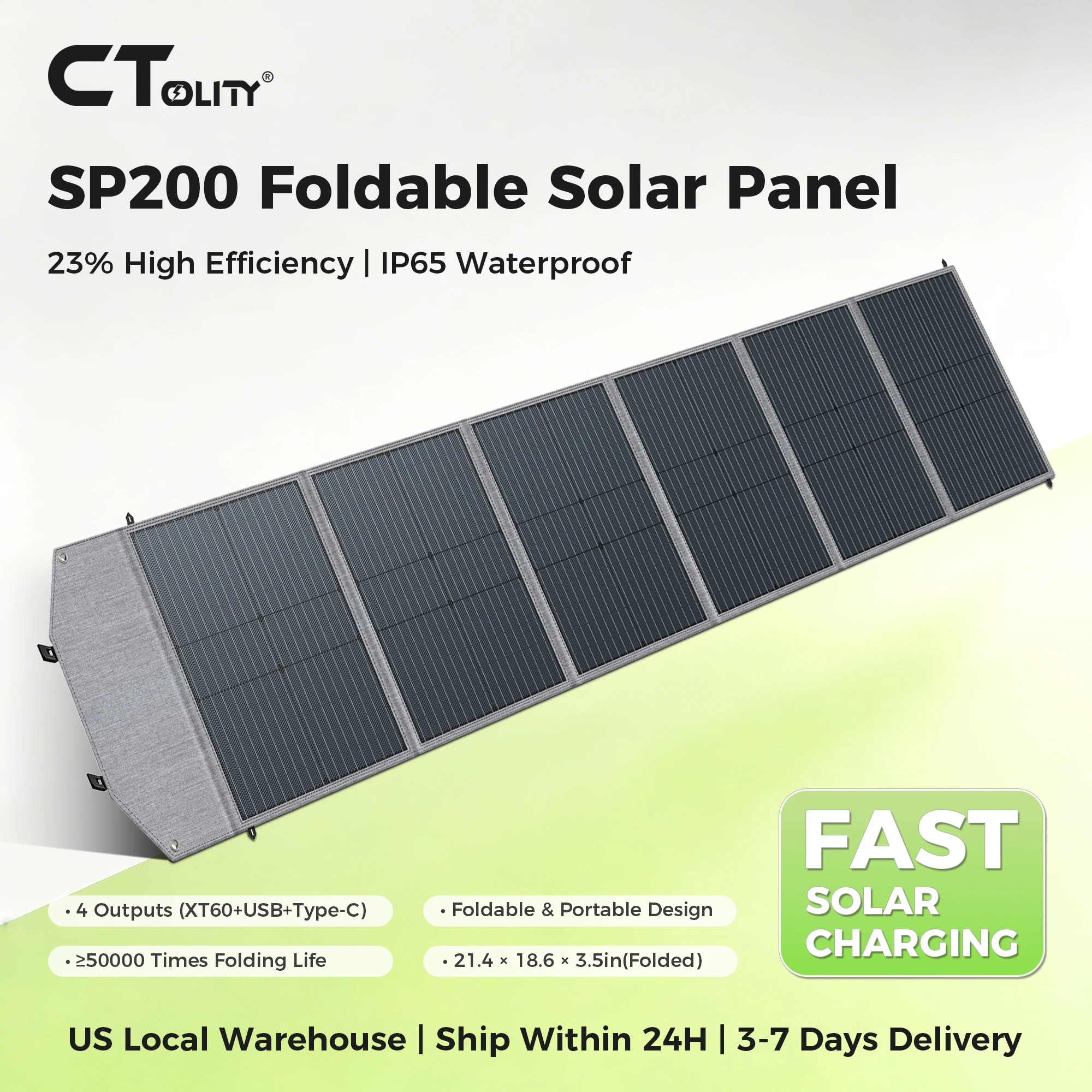 CTOLITY SP200 200W Portable Solar Panel, IP65 Waterproof Foldable Solar Panel Power Backup, Solar Charger for Jackery Bluetti Ecoflow Power Station RV Camping