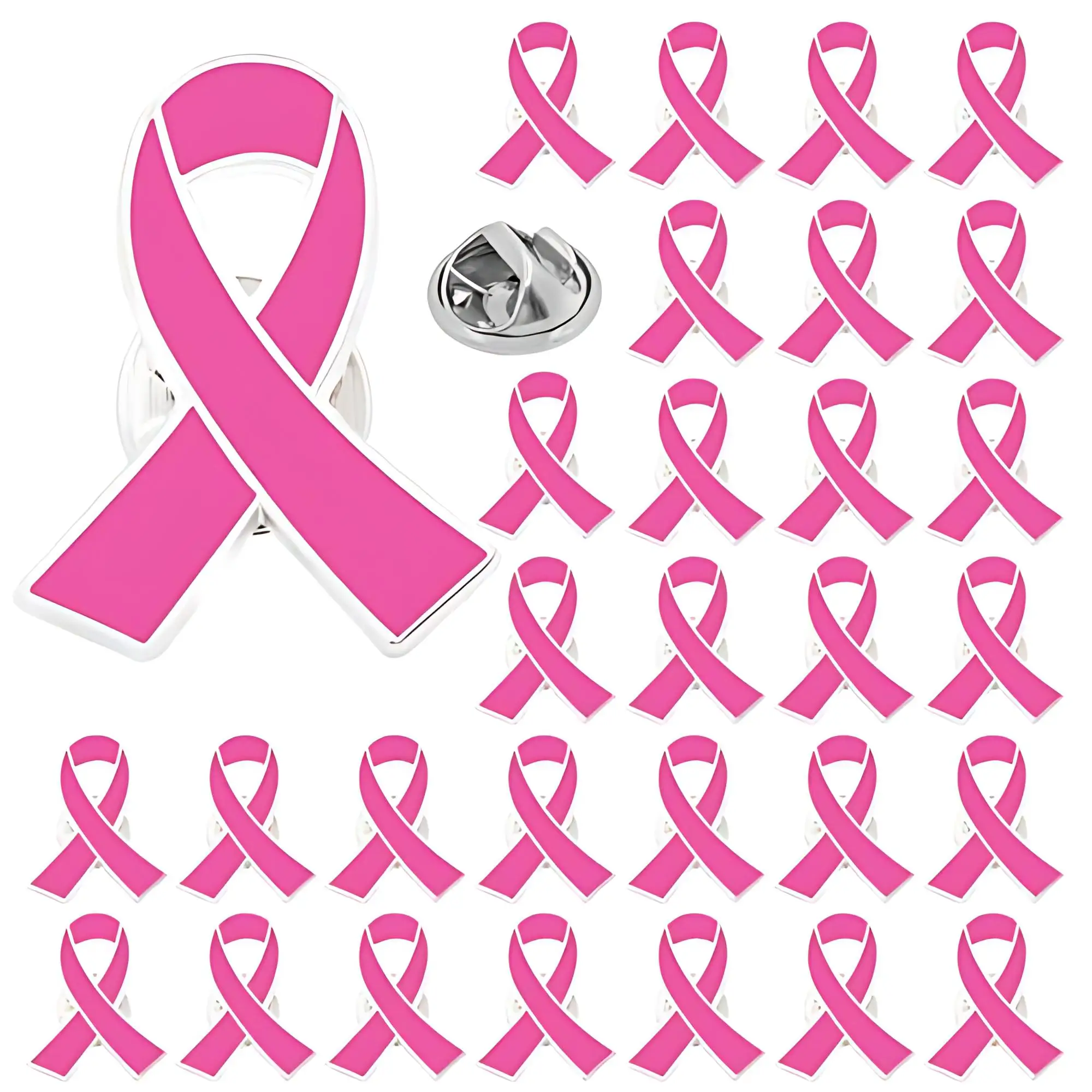 Bulk Pink Breast Cancer Pins - Official Pink Ribbon Hope Lapel Brooches for Women Girls