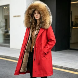 Real Fur Parkas Women Fur Parka Raccoon Winter Parka Real Fur Lined with Natural Rabbit Fur Parkas