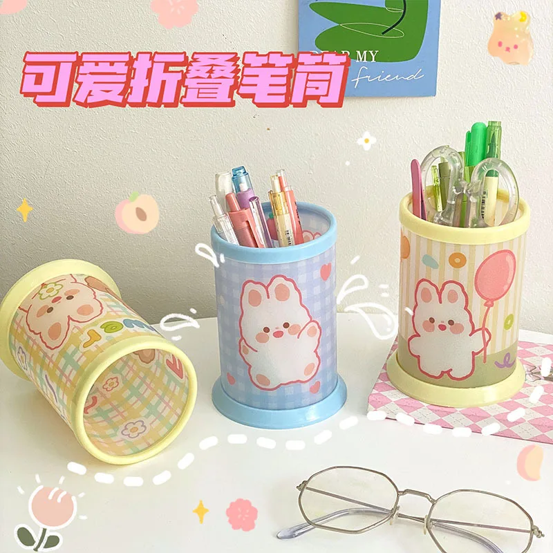 INS Cartoon Round Pen Holder Small Fresh Stationery Storage Box for Student Desktop