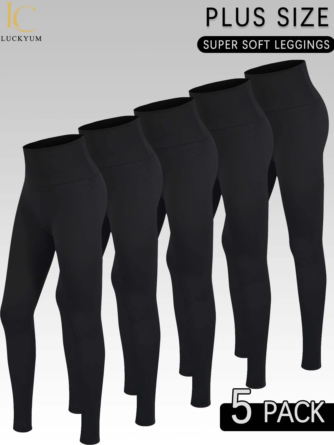 5 Pack Plus Size Super Soft Leggings for Women, High Waisted Tummy Control No See Through Workout Yoga Running Pants Leggings