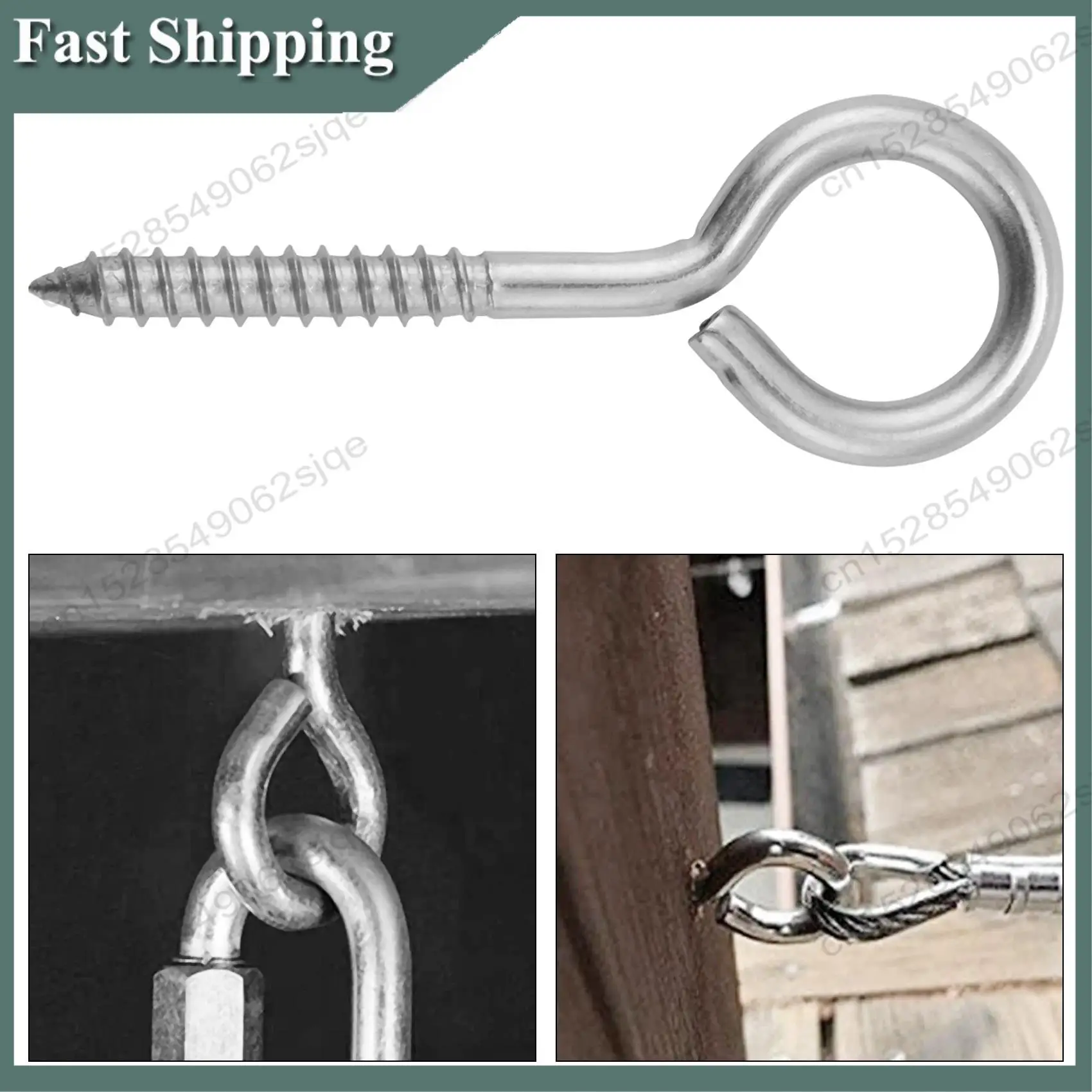 

-ABKM 10 Pack Stainless Steel Eye Shape Screws Metal Hook Wood Terminal Ring Eyelet Hooks Self Tapping Screws M6