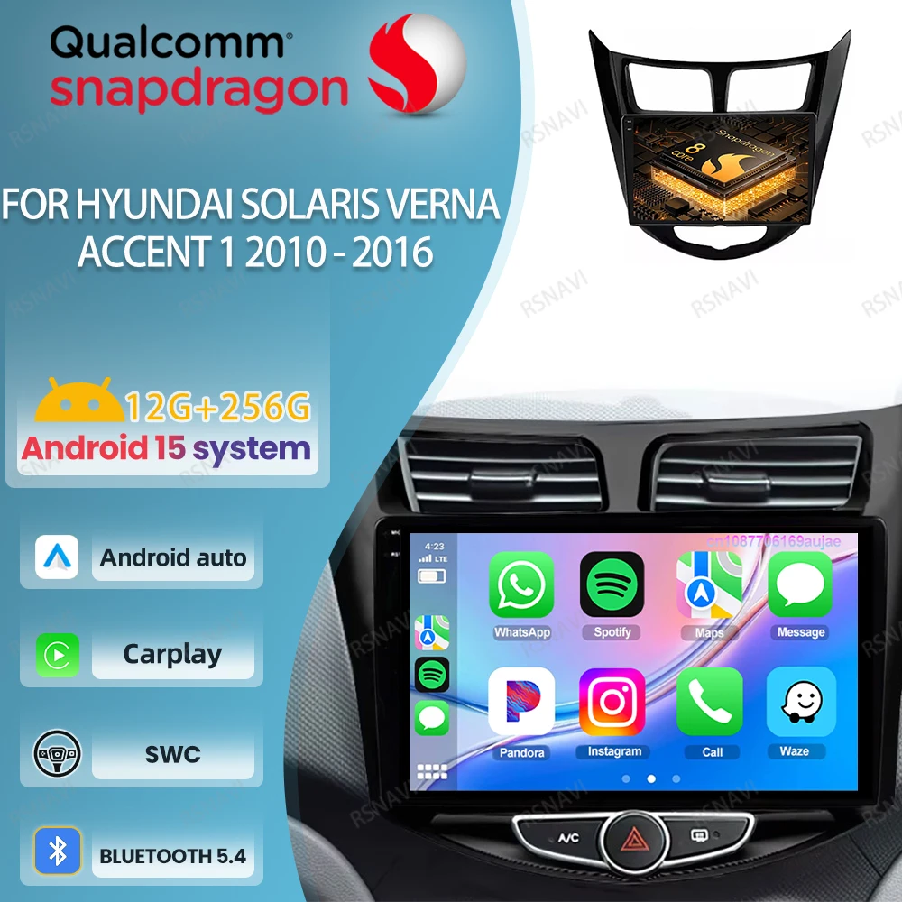 

Автомобильный радиоприемник Android 15 для Hyundai Solaris Verna Accent 1 2010-2016 5G WIFI QLED BT, головное устройство, авторадио GPS 4G LTE, стерео DVD