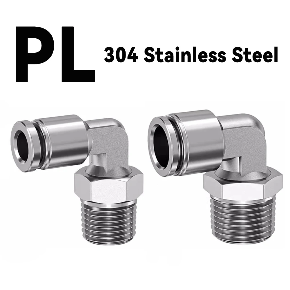 304 Stainless Steel Pneumatic Joint PU Air Pipe Hose Metal PL Quick Connect Joint  1/8 1/4 3/8 1/2 BSPT External Thread 6-02 03