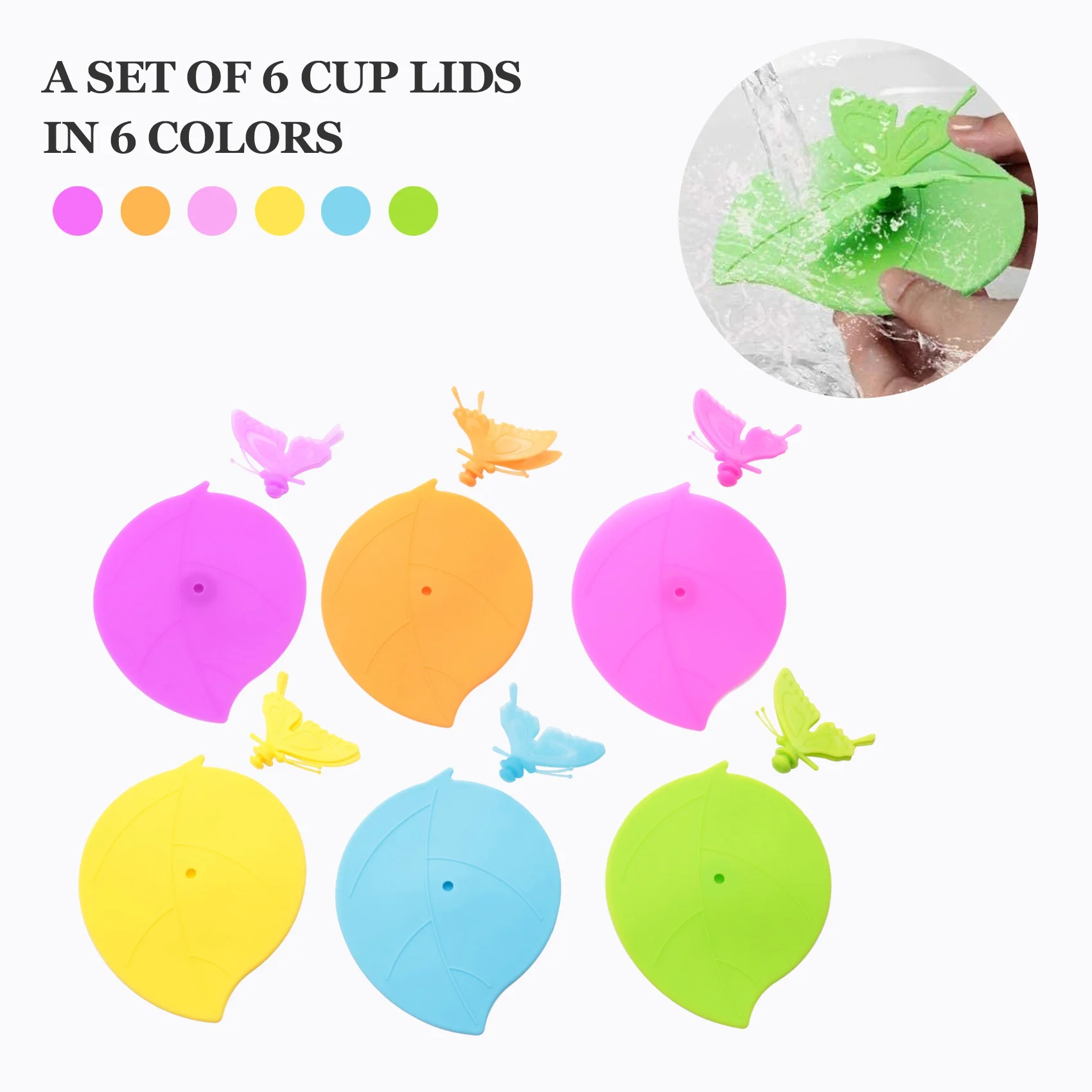 

AA50-6Pcs Silicone Cup Covers Butterfly Mug Cup Lids Anti-Dust Airtight Seal Mug Cover Food Covers For Bowls, Cups,Pots