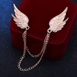 New Fashion Crystal Angel Wing Brooch Metal Tassels Chain Lapel Pins Men Suit Shirt Corsage Beooches Gifts for Women Accessories