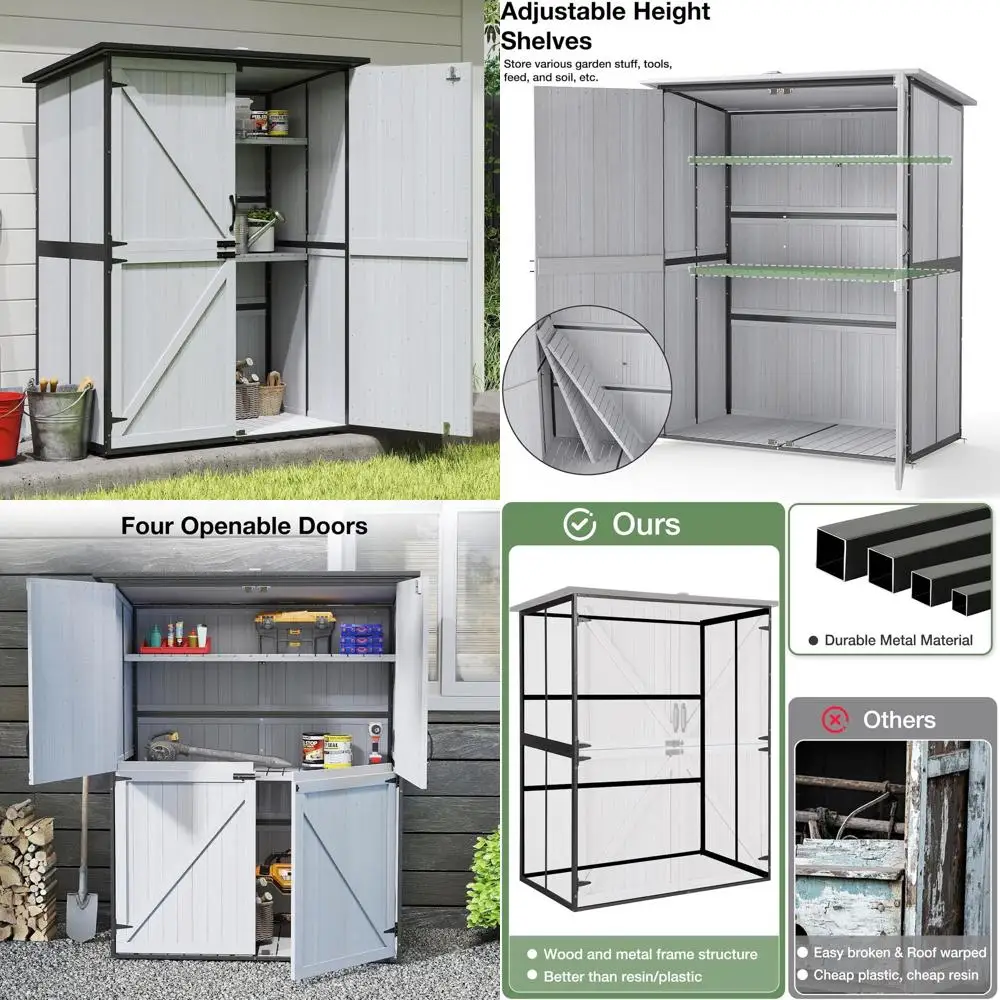 

Белый уличный навес для хранения вещей с наполом, водонепроницаемый металлический шкаф, регулируемые полки для сада, патио и газона