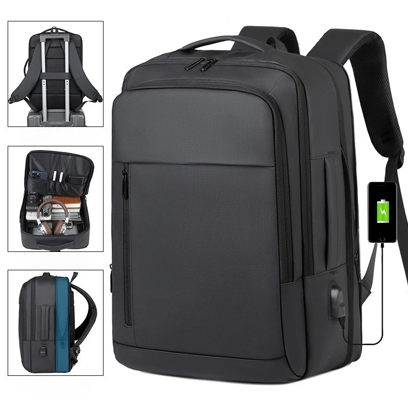 Minimalist business backpack, men's multifunctional travel computer bag, large capacity casual waterproof expandable backpack