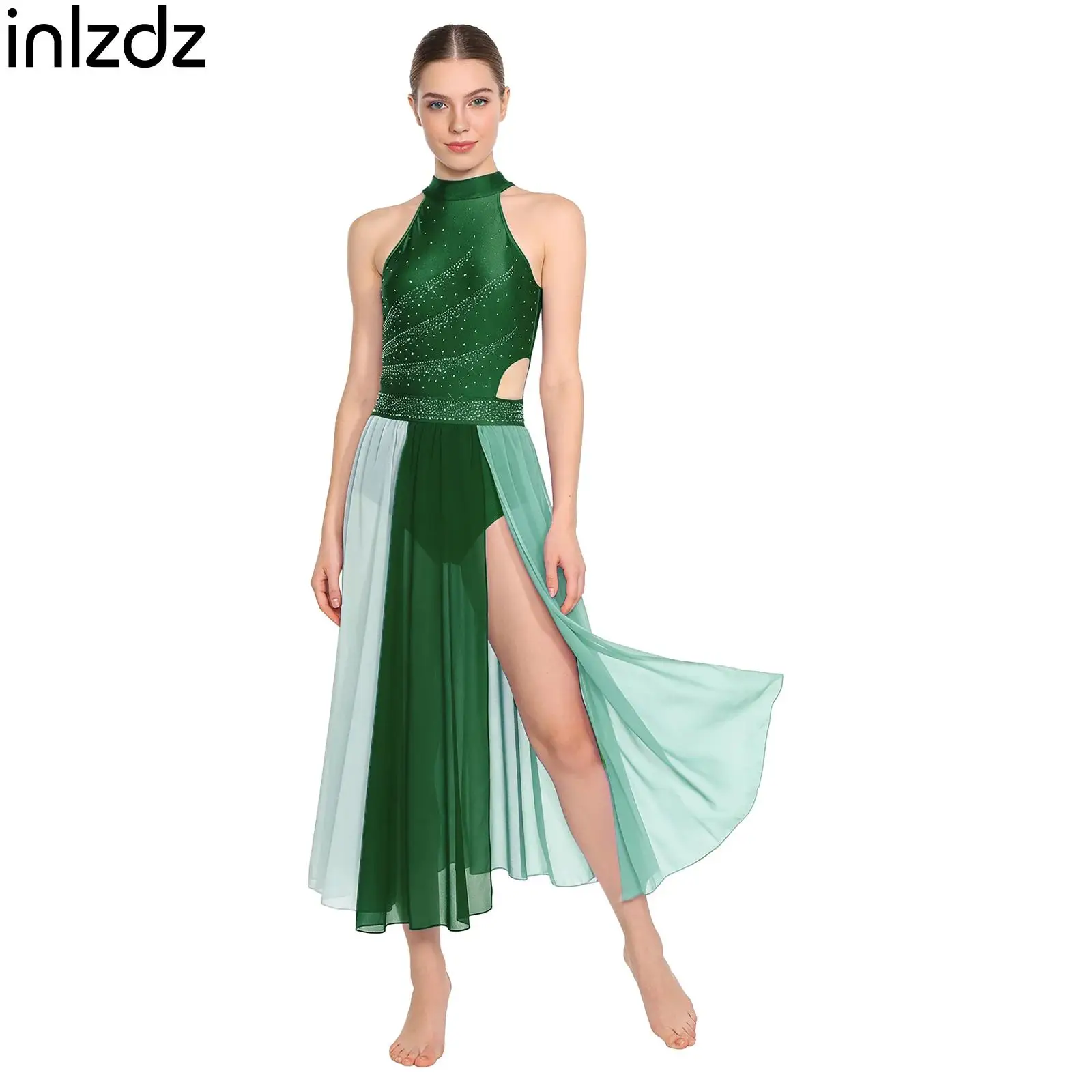 

Костюм-комбинезон из сетки со стразами для женщин: безрукавное платье для лирических, современных выступлений, балета, гимнастики, фигурного катания