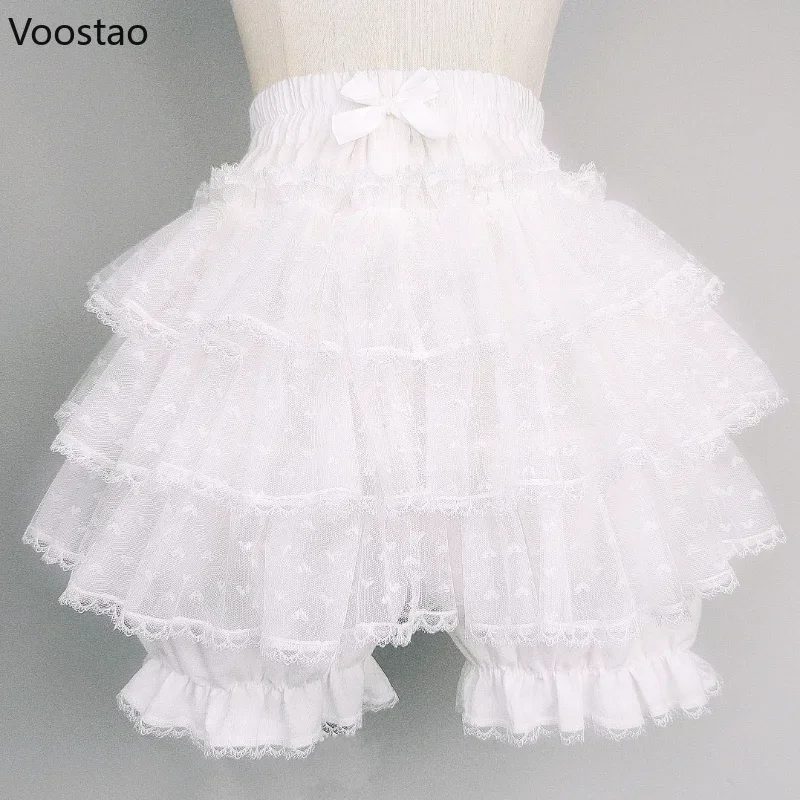 Sweet Lolita veiligheidsshorts roze meisjes Kawaii kant mesh ruches ondergoed Japanse Harajuku gotische boog elastische taille JK bloeiers