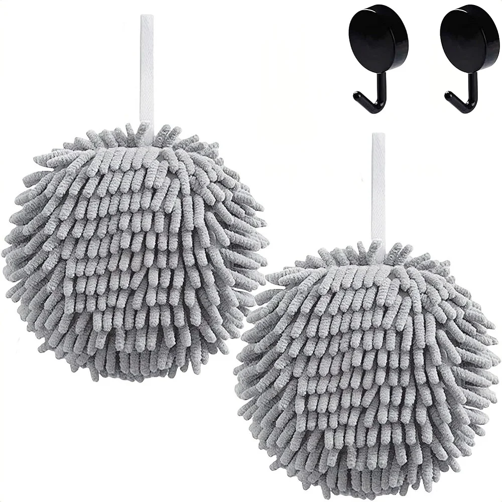 2PCS Soft Chenille Hand Towels with Hooks for Bathroom Quick Dry Hand Bath Hanging Hand Towel with Loop,Absorbent Kitchen